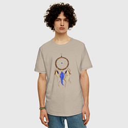 Футболка оверсайз мужская Ловец снов с перьями, цвет: миндальный — фото 2