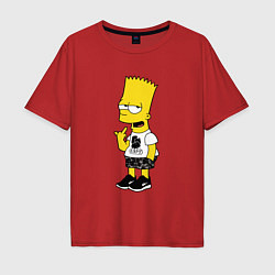 Футболка оверсайз мужская Борзый Барт Симпсон - жест, цвет: красный