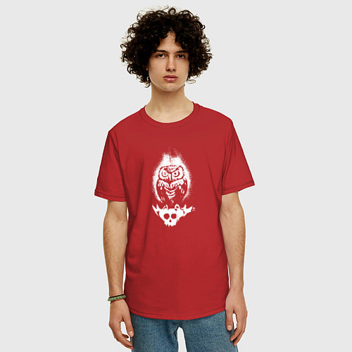 Мужская футболка оверсайз Evil owl / Красный – фото 3