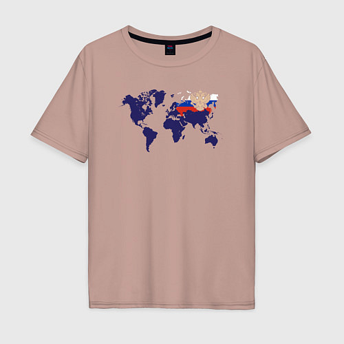 Мужская футболка оверсайз Россия на карте мира / Пыльно-розовый – фото 1