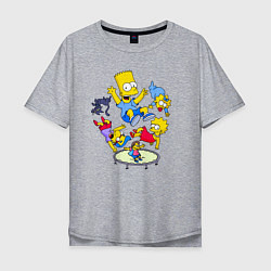 Мужская футболка оверсайз Персонажи из мультфильма Симпсоны прыгают на батут