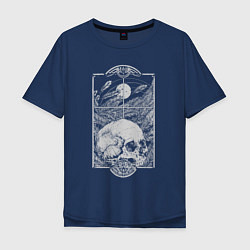 Мужская футболка оверсайз Ночь, луна, листья пальмы, череп - герб