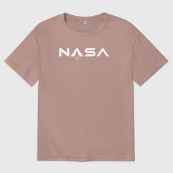 Футболка оверсайз мужская Наса надпись, цвет: пыльно-розовый