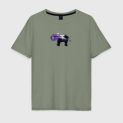 Мужская футболка оверсайз Силуэт слона и фиолетовый пейзаж