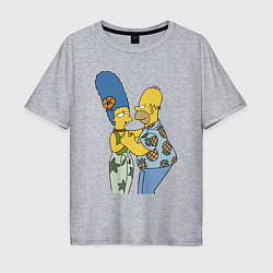 Мужская футболка оверсайз Гомер Симпсон танцует со своей женой Мардж