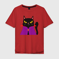 Мужская футболка оверсайз Чёрный котик-волшебник