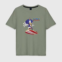 Футболка оверсайз мужская Sonic - hedgehog - skateboarding, цвет: авокадо