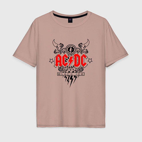Мужская футболка оверсайз ACDC Black Ice с молниями / Пыльно-розовый – фото 1