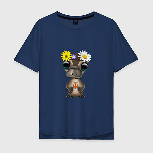Мужская футболка оверсайз Мир - Утконос / Тёмно-синий – фото 1