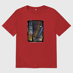 Мужская футболка оверсайз Кошки на дереве и северное сияние