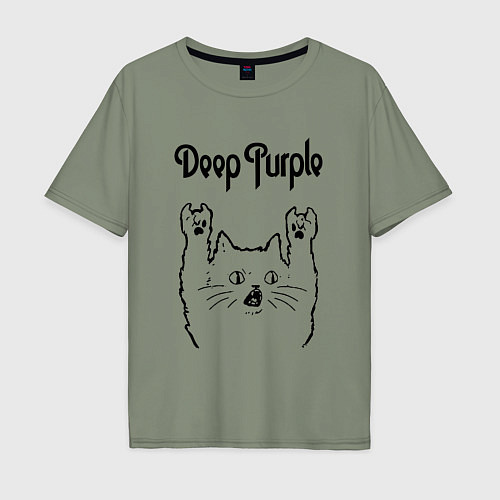 Мужская футболка оверсайз Deep Purple - rock cat / Авокадо – фото 1