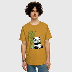 Футболка оверсайз мужская Панда бамбук и стрекоза, цвет: горчичный — фото 2