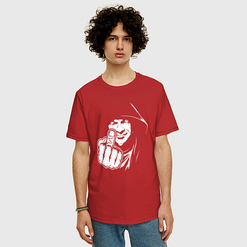 Мужская футболка оверсайз Человек с факом / Красный – фото 3