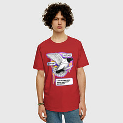 Футболка оверсайз мужская Голубь бунтарь, цвет: красный — фото 2