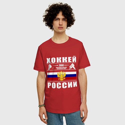 Мужская футболка оверсайз Хоккей России 2008 / Красный – фото 3