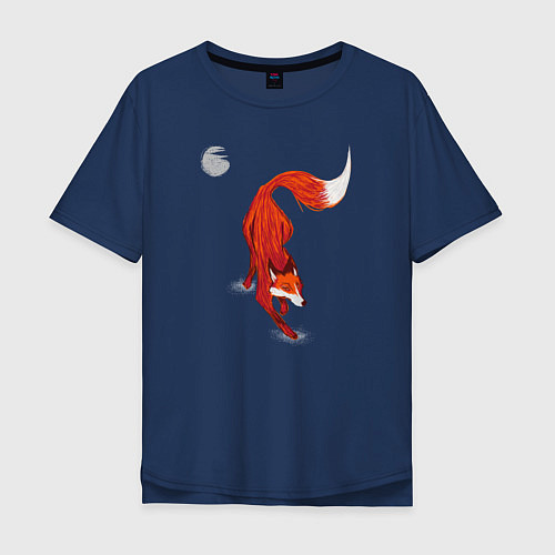 Мужская футболка оверсайз Лиса Крадётся / Тёмно-синий – фото 1