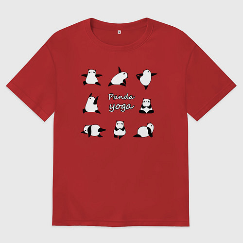 Мужская футболка оверсайз Панда - йога / Красный – фото 1