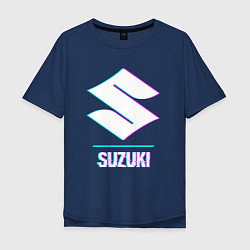 Футболка оверсайз мужская Значок Suzuki в стиле glitch, цвет: тёмно-синий