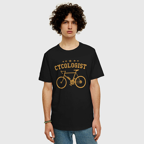 Мужская футболка оверсайз Велосипедист 5 звезд / Черный – фото 3