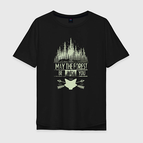 Мужская футболка оверсайз Лисички в лесу / Черный – фото 1