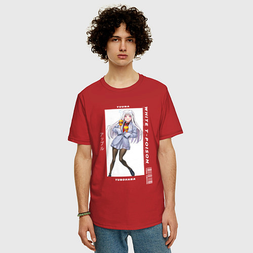 Мужская футболка оверсайз Юна с маракасами - Юна из гостиницы Юраги / Красный – фото 3