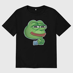 Футболка оверсайз мужская Лягушонок Пепе хитрит, цвет: черный