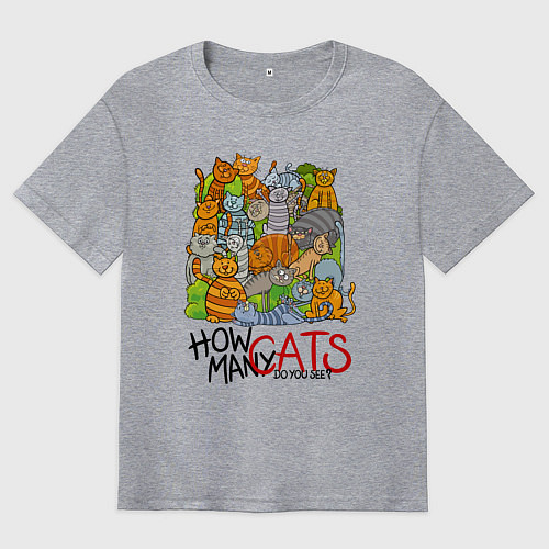 Мужская футболка оверсайз Сколько котов вы видите? / Меланж – фото 1