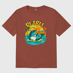 Мужская футболка оверсайз Акула серфингист будь свободным