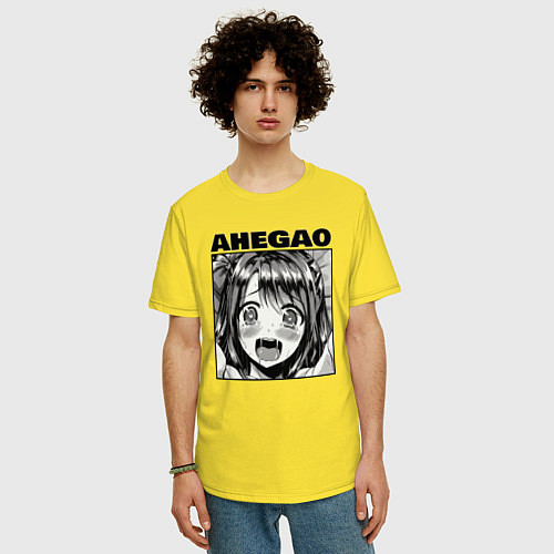 Мужская футболка оверсайз Девушка: ахегао / Желтый – фото 3