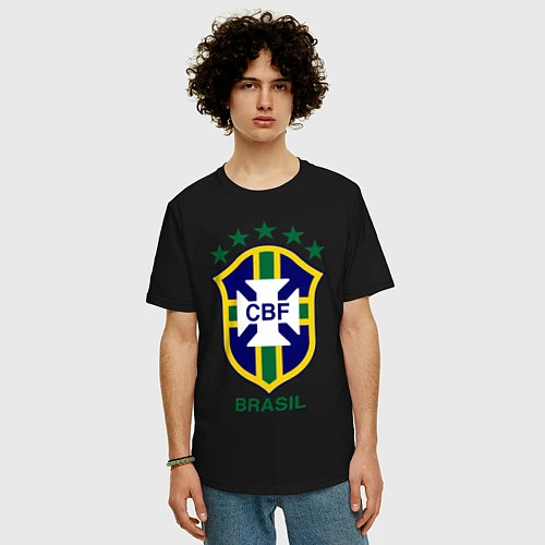 Мужская футболка оверсайз Brasil CBF / Черный – фото 3