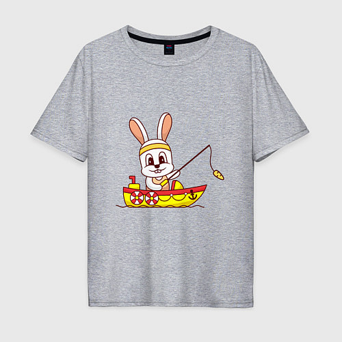 Мужская футболка оверсайз Кролик рыбак / Меланж – фото 1