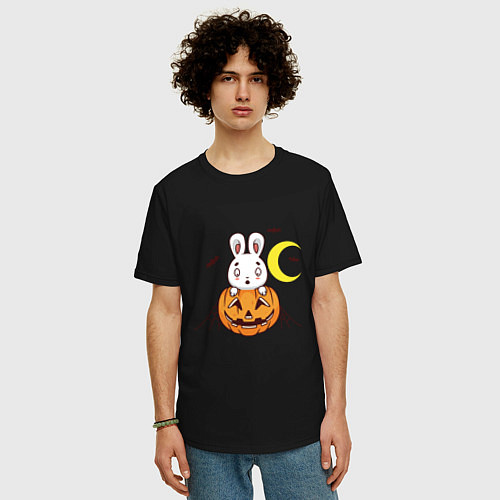 Мужская футболка оверсайз Кролик - Хэллоуин / Черный – фото 3