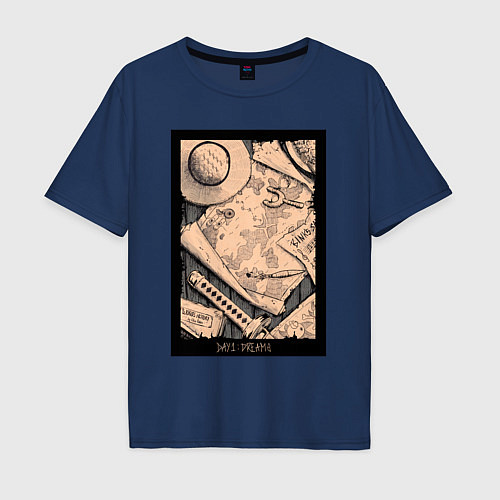 Мужская футболка оверсайз Карта приключений - Ван Пис / Тёмно-синий – фото 1