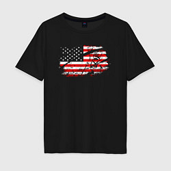Футболка оверсайз мужская Флаг США с хоккеистом, цвет: черный