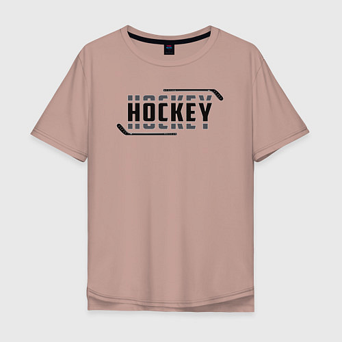 Мужская футболка оверсайз Hockey лого / Пыльно-розовый – фото 1