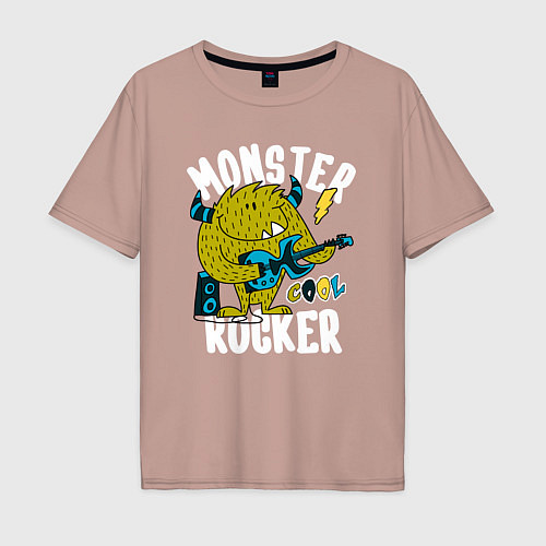 Мужская футболка оверсайз Монстр рокер / Пыльно-розовый – фото 1