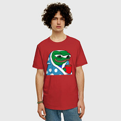 Футболка оверсайз мужская Frog Pepe мем, цвет: красный — фото 2