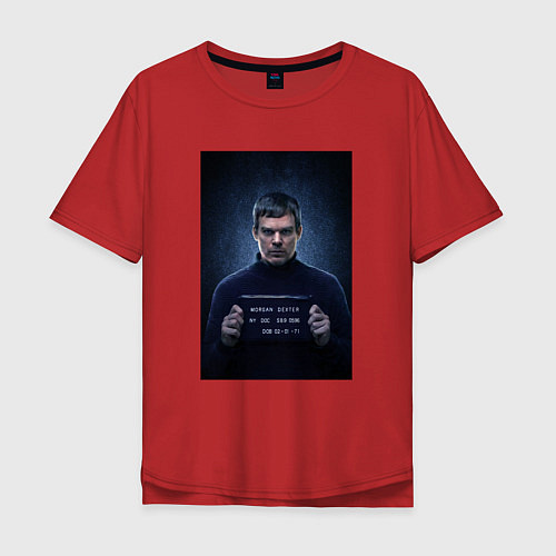 Мужская футболка оверсайз Декстер с табличкой / Красный – фото 1