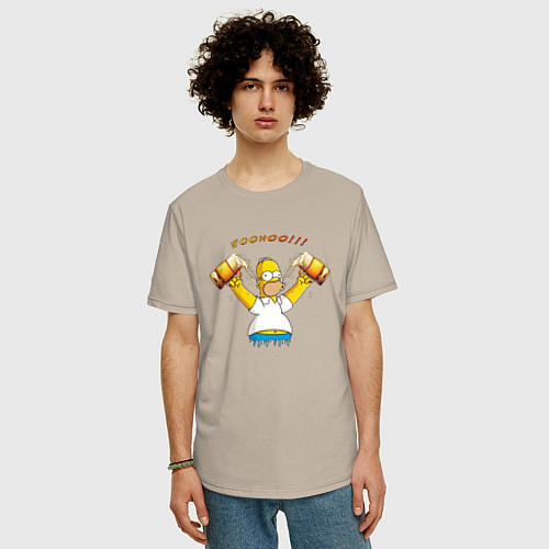 Мужская футболка оверсайз Homer & Beer / Миндальный – фото 3