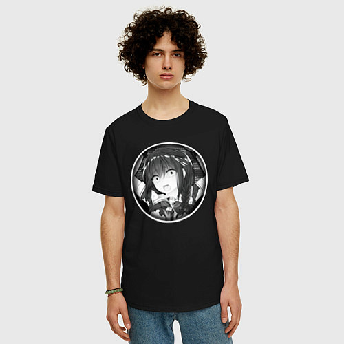 Мужская футболка оверсайз Ахегао девушка в изумлении / Черный – фото 3