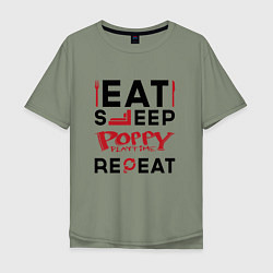 Мужская футболка оверсайз Надпись: eat sleep Poppy Playtime repeat