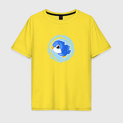 Футболка оверсайз мужская Мультяшная голубая птичка, цвет: желтый