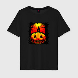 Мужская футболка оверсайз Жуткая тыква на Хэллоуин