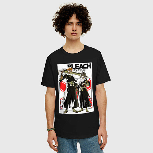 Мужская футболка оверсайз Ичиго и Рукия - Блич / Черный – фото 3