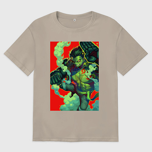 Мужская футболка оверсайз Луффи упругий человек - One Piece / Миндальный – фото 1