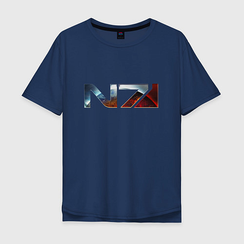 Мужская футболка оверсайз Mass Effect N7 -Shooter / Тёмно-синий – фото 1