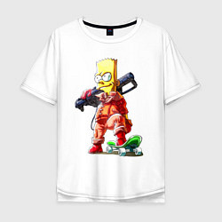 Футболка оверсайз мужская Крутой Барт Симпсон с оружием на плече и скейтборд, цвет: белый