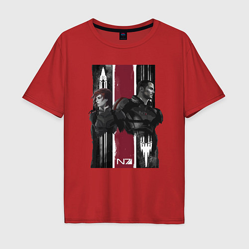 Мужская футболка оверсайз Mass Effect N7 - Shepard / Красный – фото 1