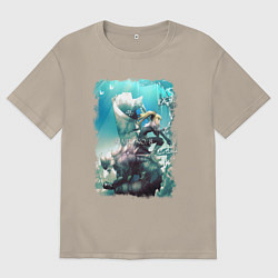 Футболка оверсайз мужская Кафка и Кикору - Кайдзю номер 8, цвет: миндальный