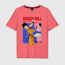 Футболка оверсайз мужская Dragon Ball - Сон Гоку - Удар, цвет: коралловый